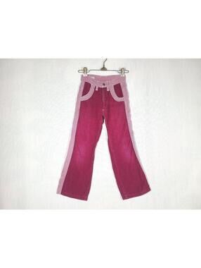Vtg 70s Kids Pants Corduroy & Canvas 2 Tone Red Pink Slim 8 New Guy Retro Girls